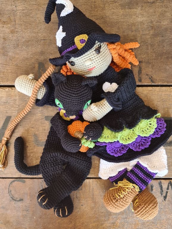 Melly Teddy Ragdoll Crochet Lovey Luna Witch and Eclipse Cat