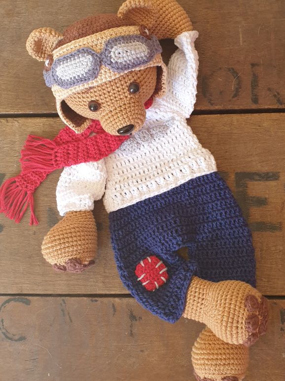 Melly Teddy Ragdoll Crochet Lovey Pilot Bear