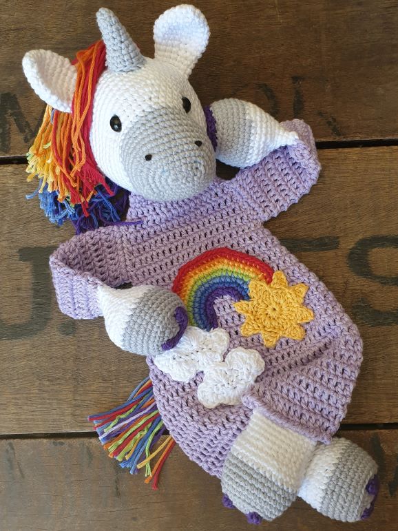 Melly Teddy Ragdoll Crochet Lovey Rainbow Unicorn