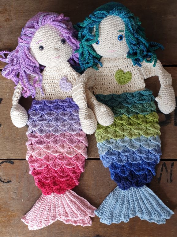 Melly Teddy Ragdoll Crochet Lovey Shelly and Sandy Mermaid